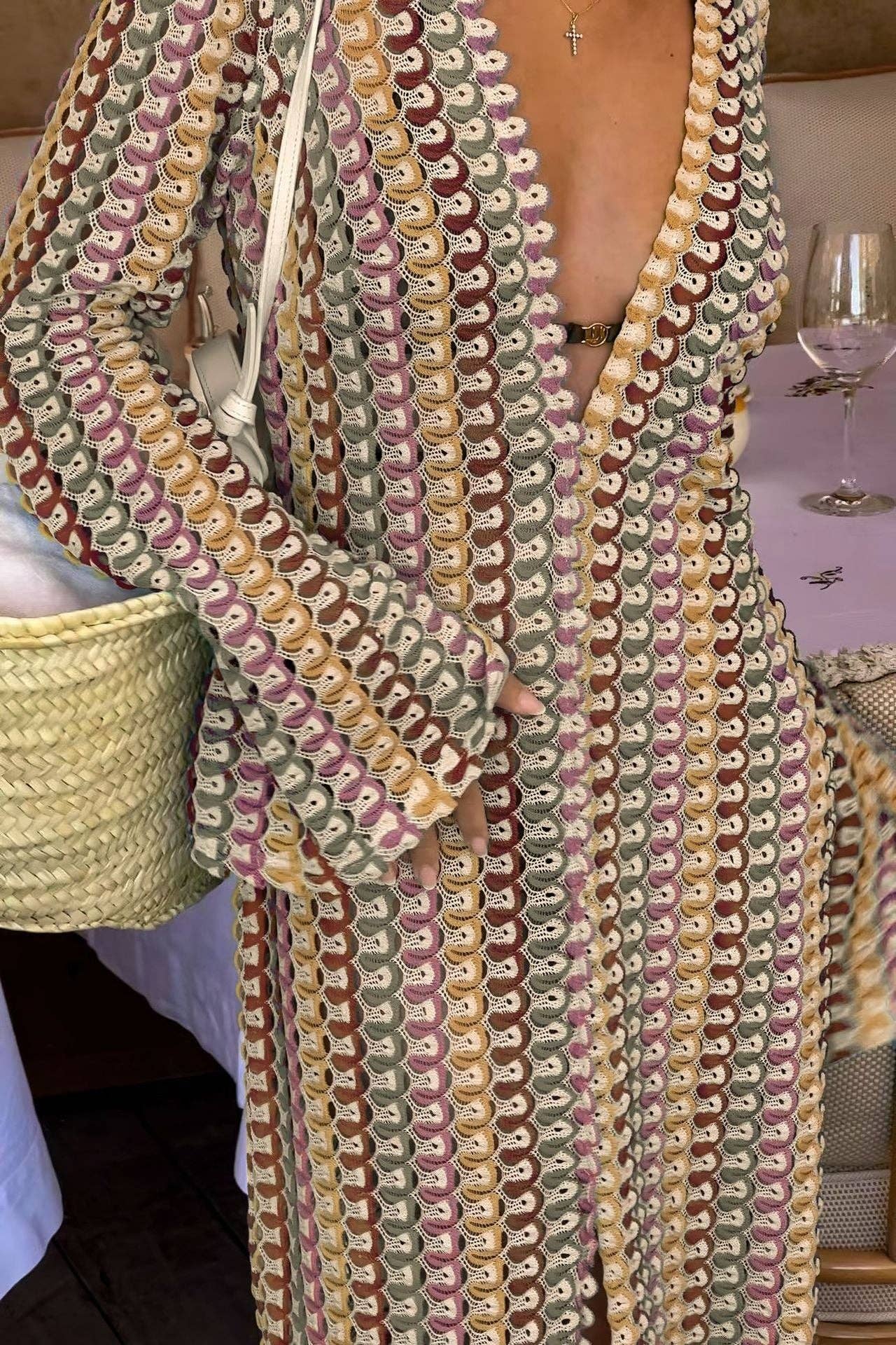 Hollow Out V-Neck Split Cover Up