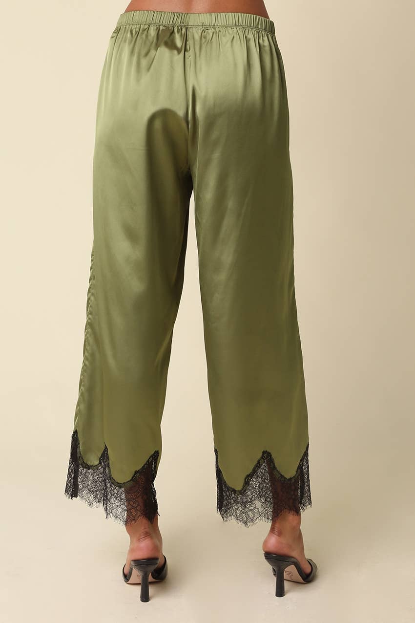 Quinn Lace Trim Satin Pants: BROWN LT BLUE / M