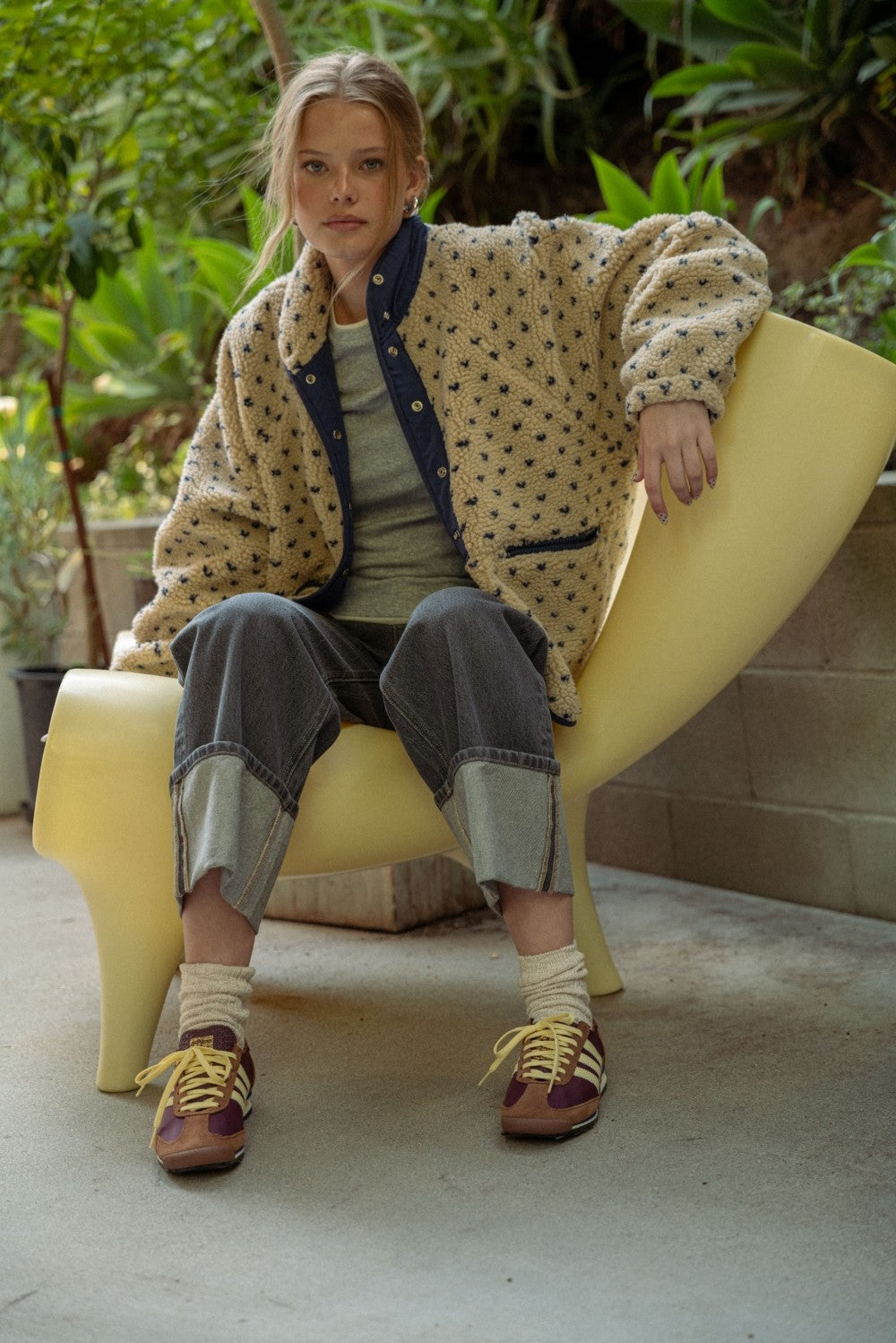 Button Front Pattern Sherpa Jacket