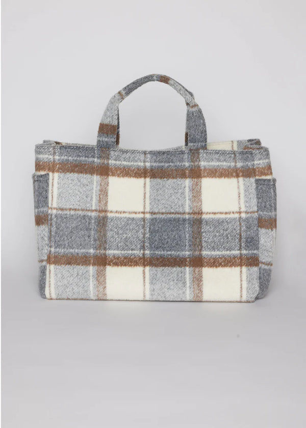 Plaid Airplane Tote Tan/Grey Combo