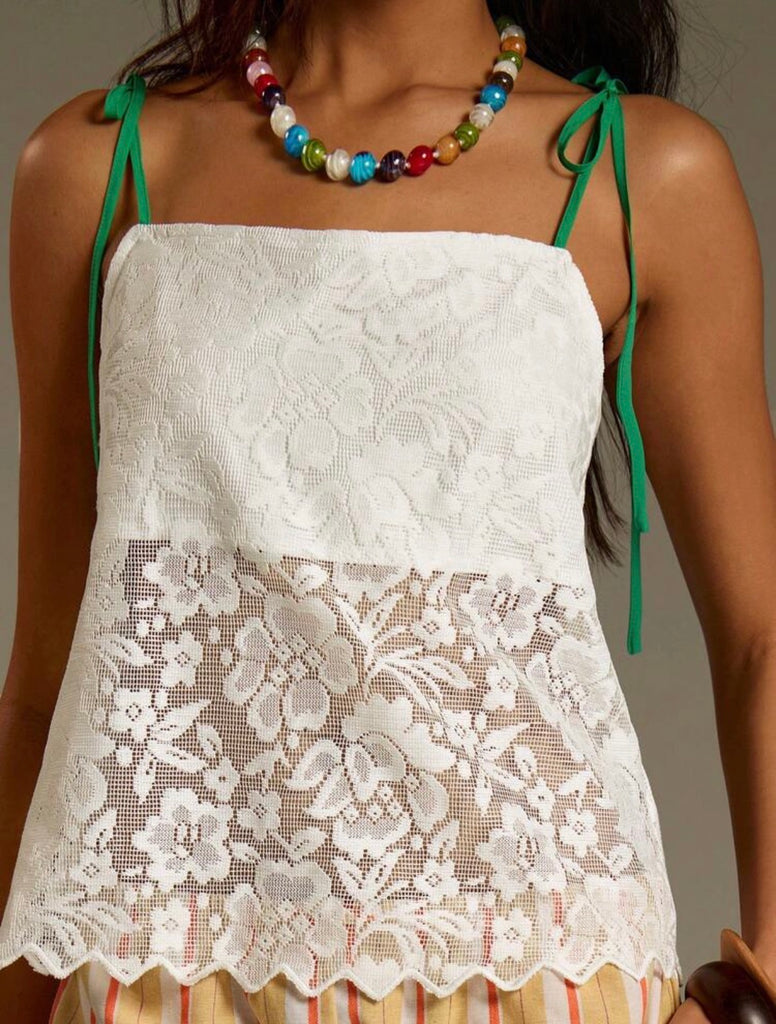 White lace top adjustable tie