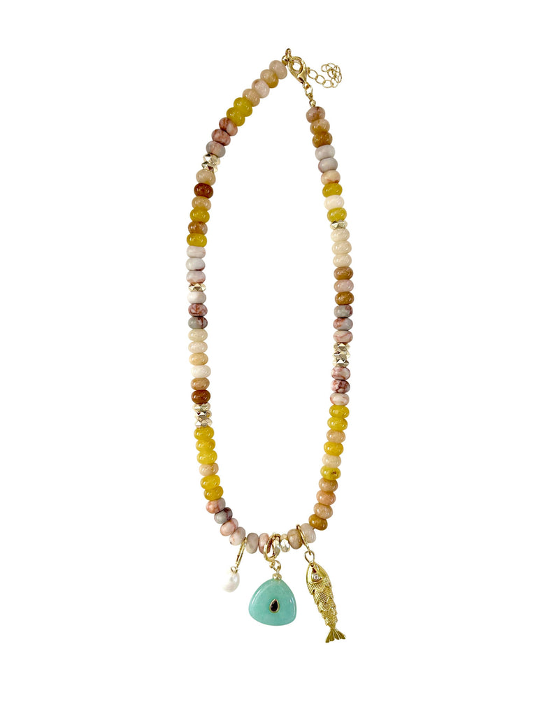 Elikai Tan Beaded Multi Charm Necklace