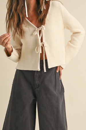 Long Sleeve Knitted Tie Front Cardigan