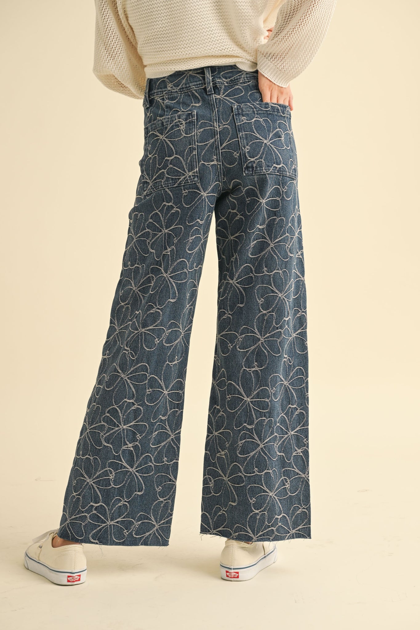 Floral Stitch Denim Pants