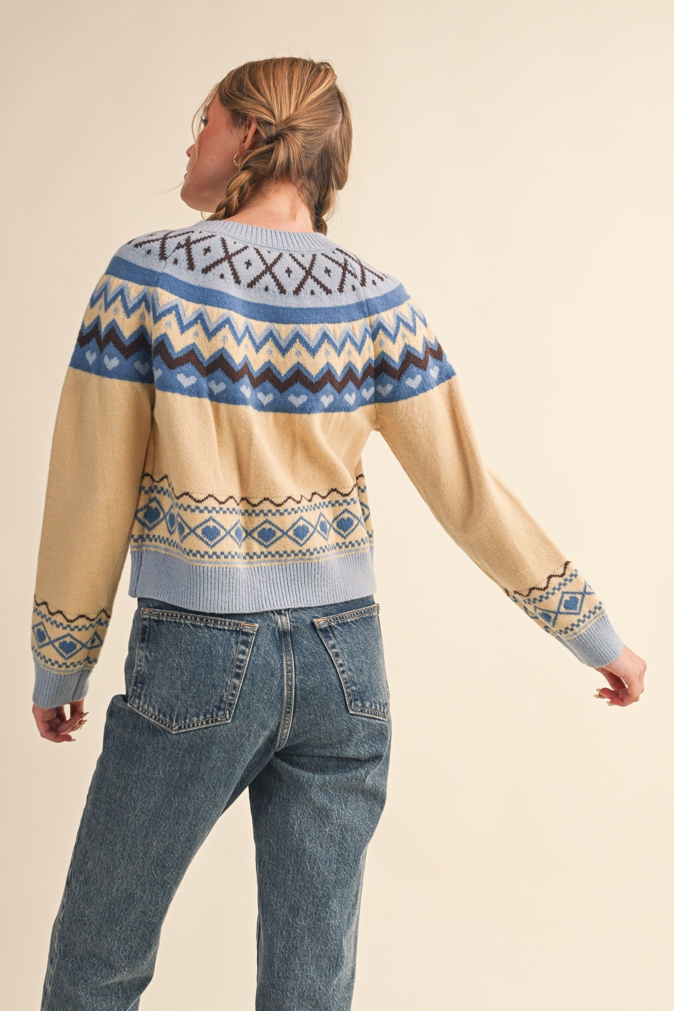 Fair Isle Heart Sweater Cardigan