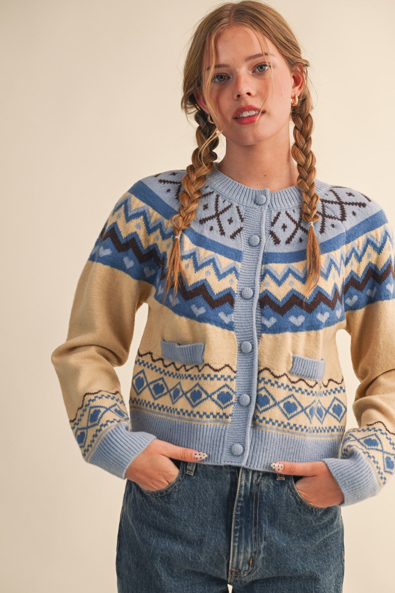 Fair Isle Heart Sweater Cardigan