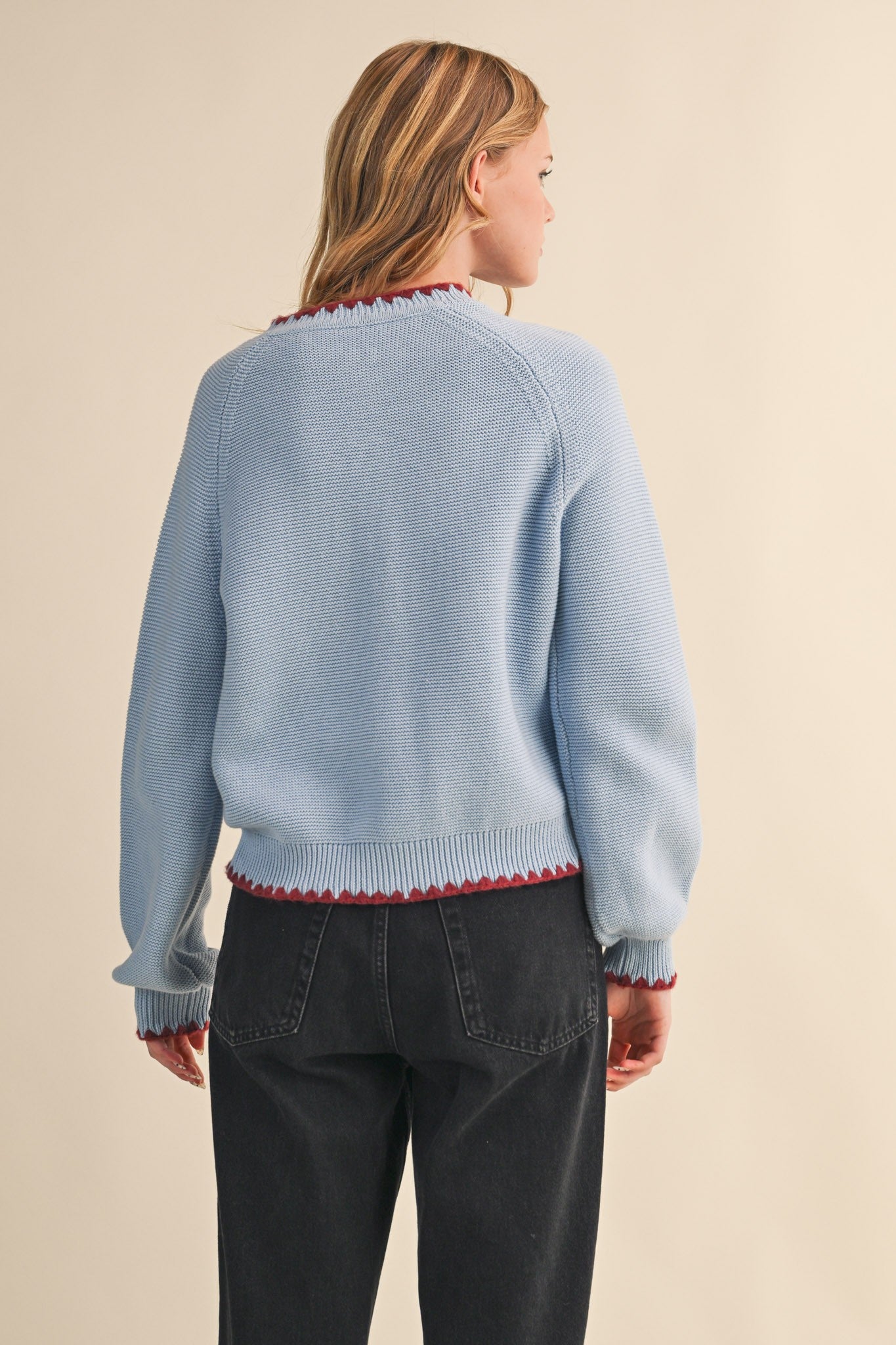 Sweater Cardigan With Contrast Stitch