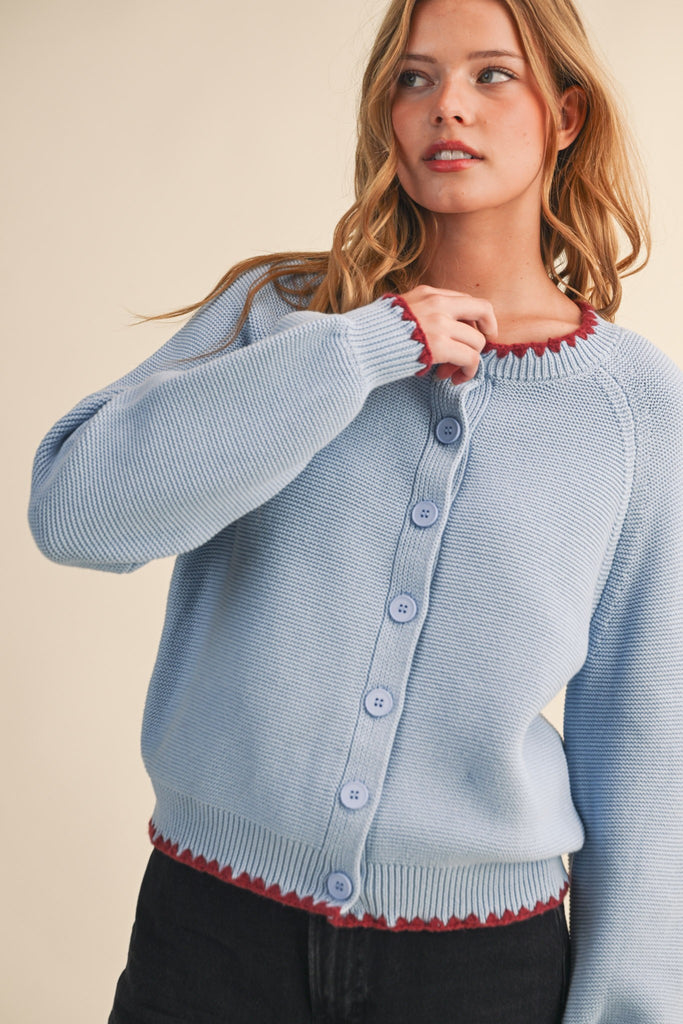 Sweater Cardigan With Contrast Stitch