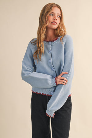 Sweater Cardigan With Contrast Stitch