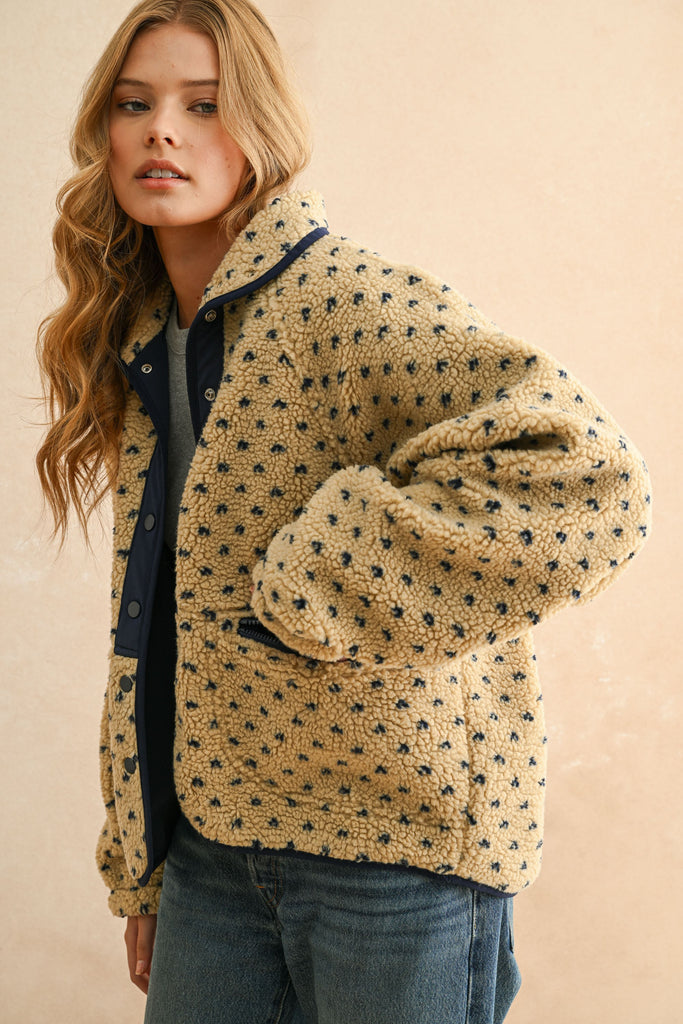 Button Front Pattern Sherpa Jacket