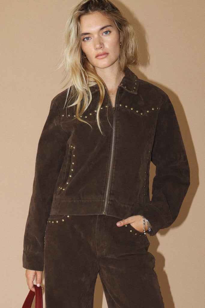 Camel Suede Studded Jacket