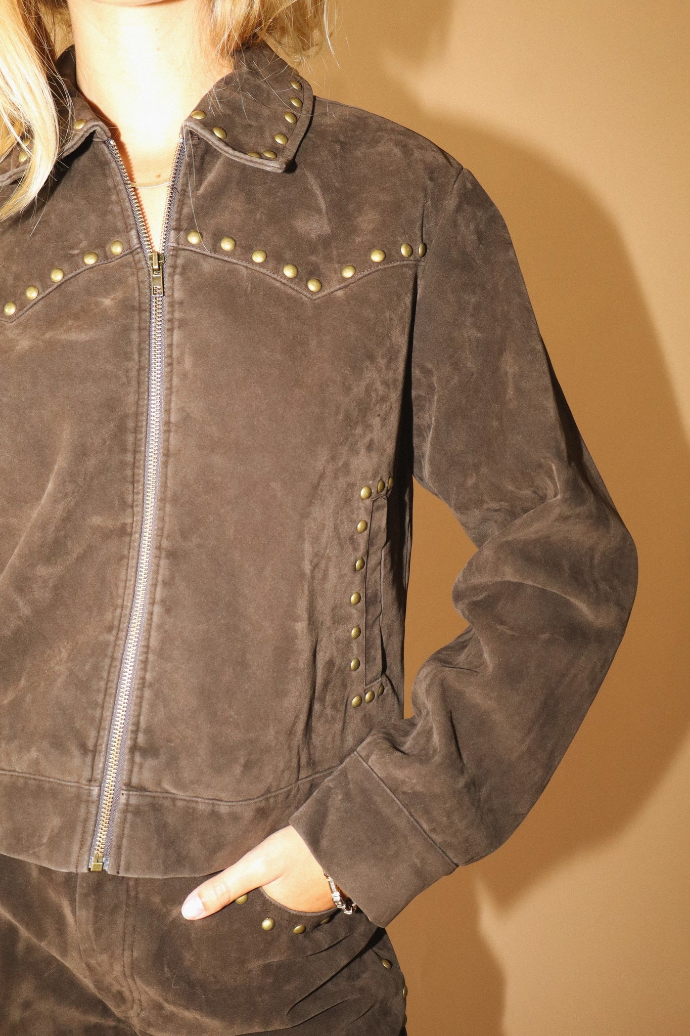 Camel Suede Studded Jacket