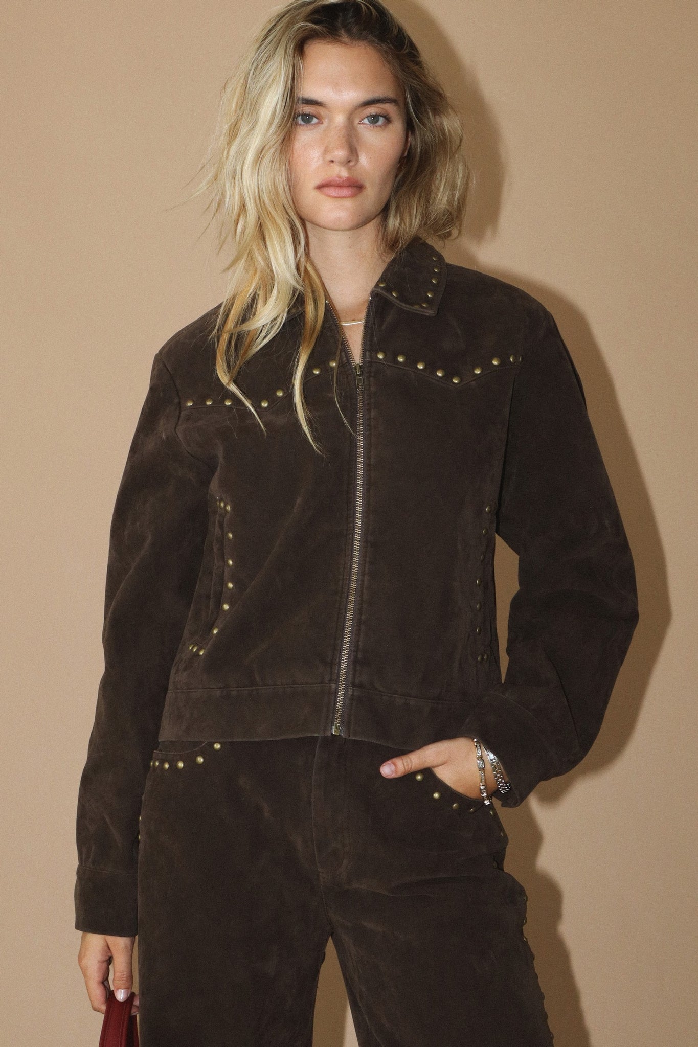 Camel Suede Studded Jacket