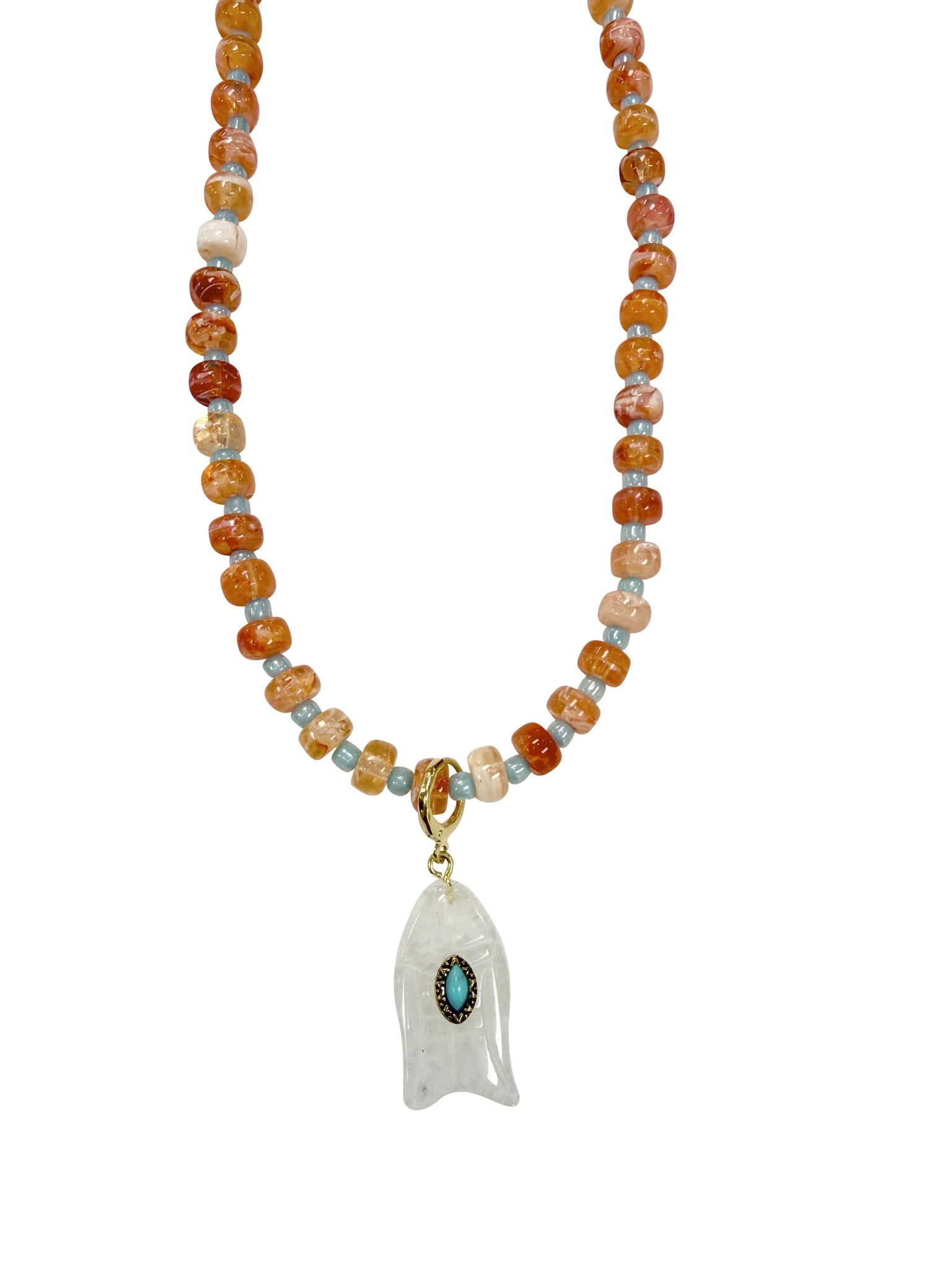 Hampton Beaded Fish Charm Necklace- Orange