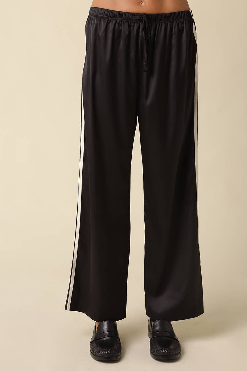 Maggie Side Stripe Pants: NAVY CREAM / M
