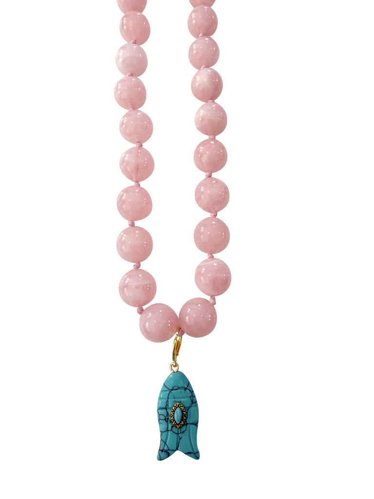 Kiawah Beaded Fish Charm Necklace- Pink