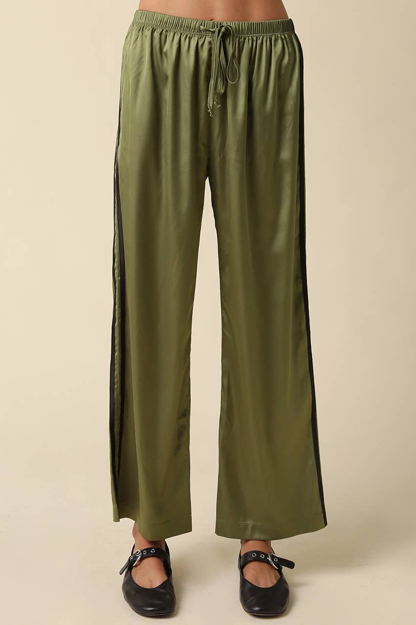 Maggie Side Stripe Pants: NAVY CREAM / M