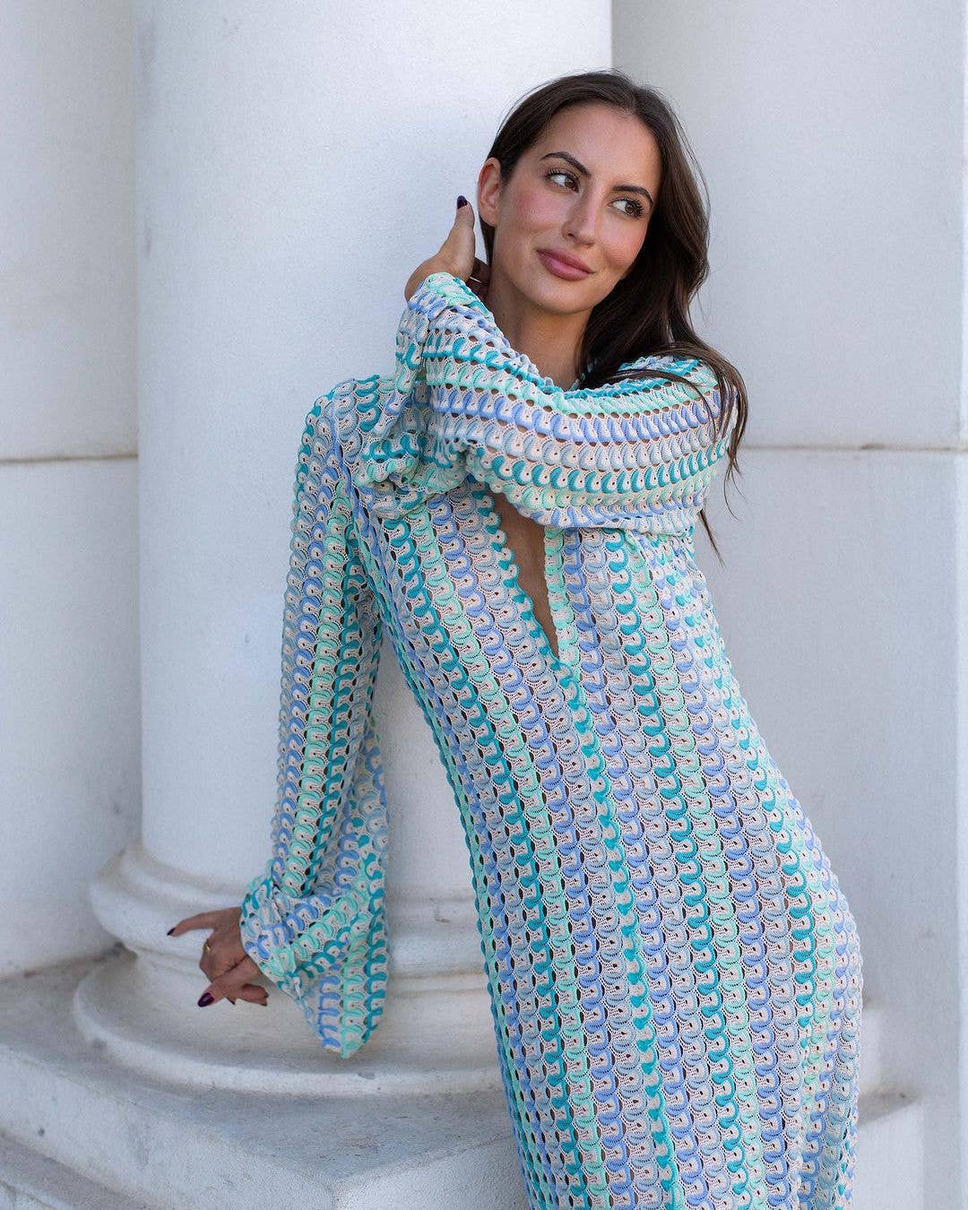 Hollow Out V-Neck Split Cover Up