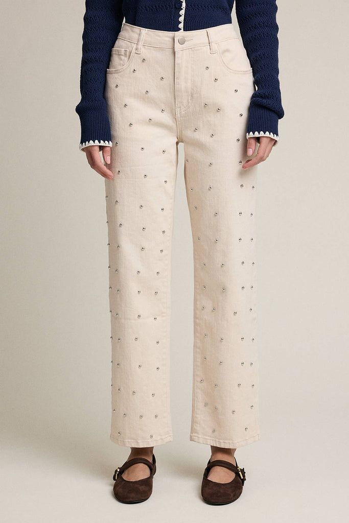 Studded Straight-Leg Denim Pants