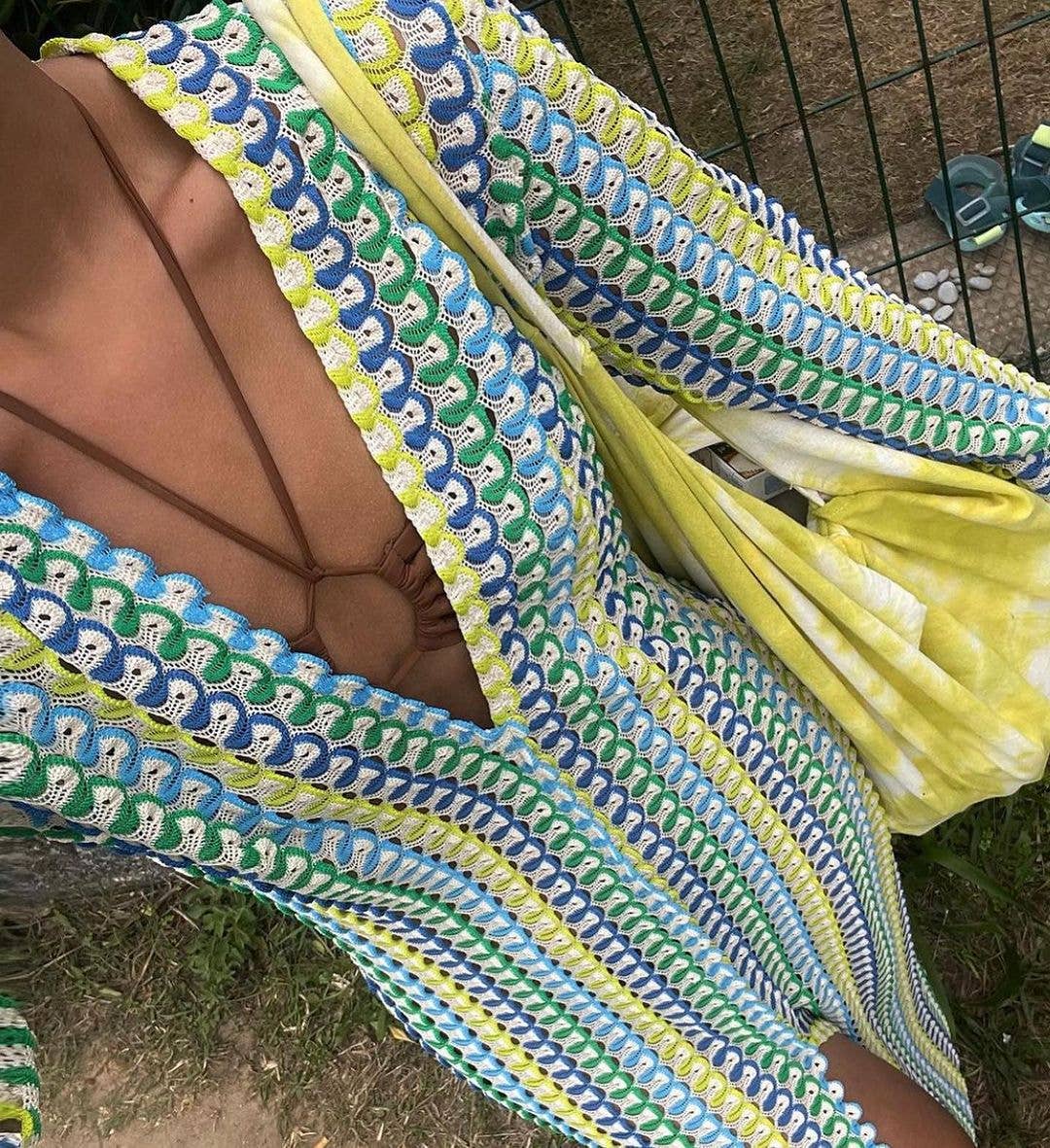 Hollow Out V-Neck Split Cover Up