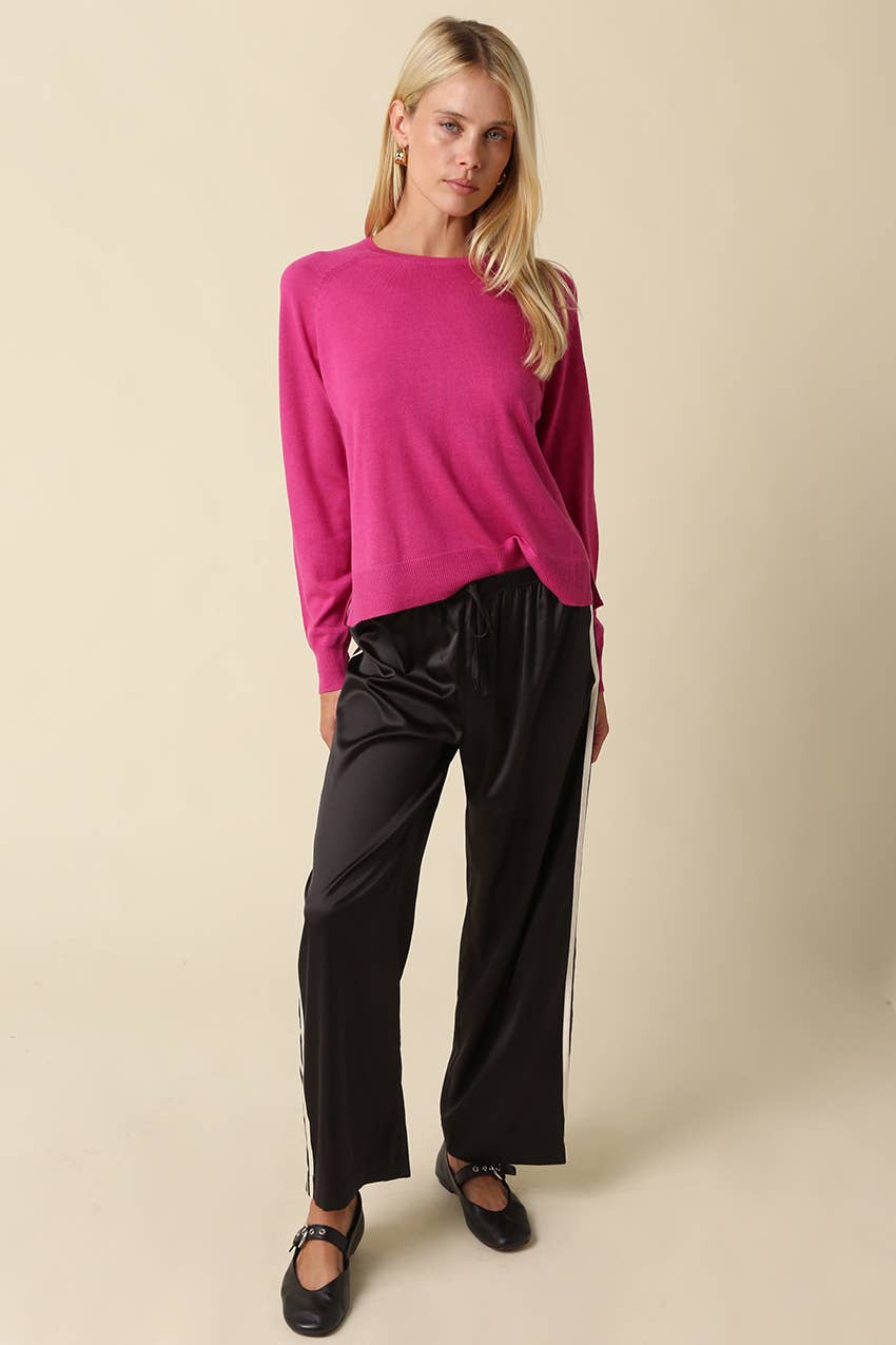 Maggie Side Stripe Pants: NAVY CREAM / L