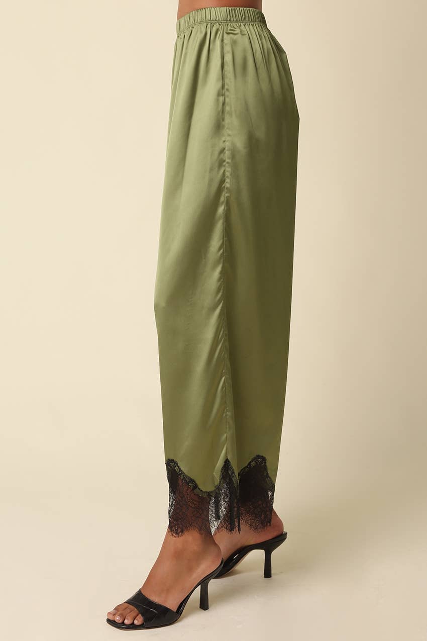 Quinn Lace Trim Satin Pants: BROWN LT BLUE / M