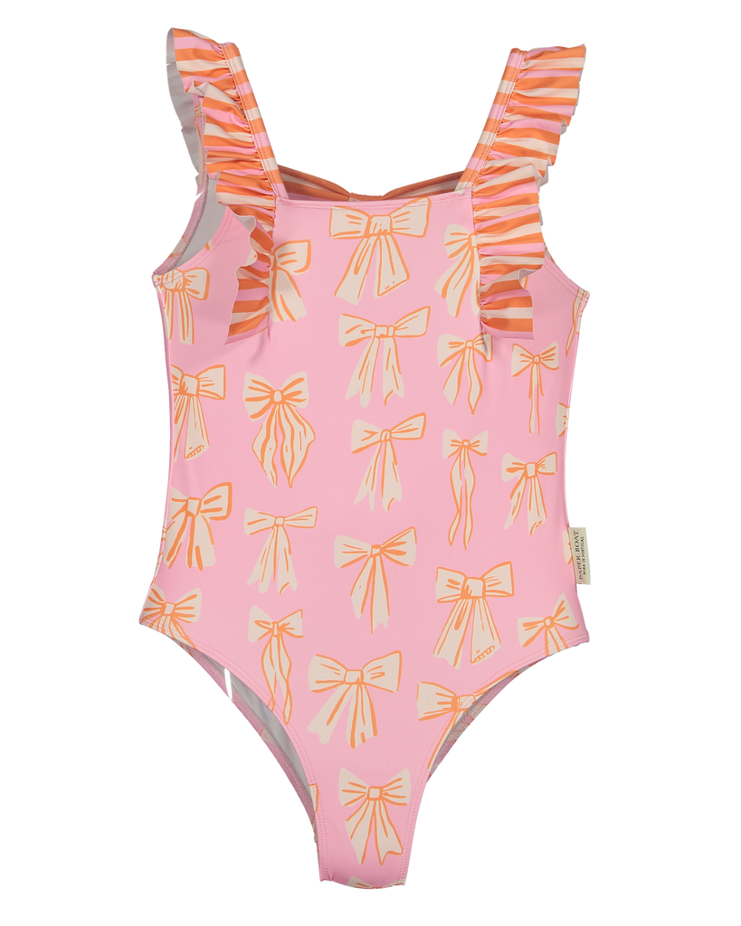Beach stripes and bows swimsuit: 8Y