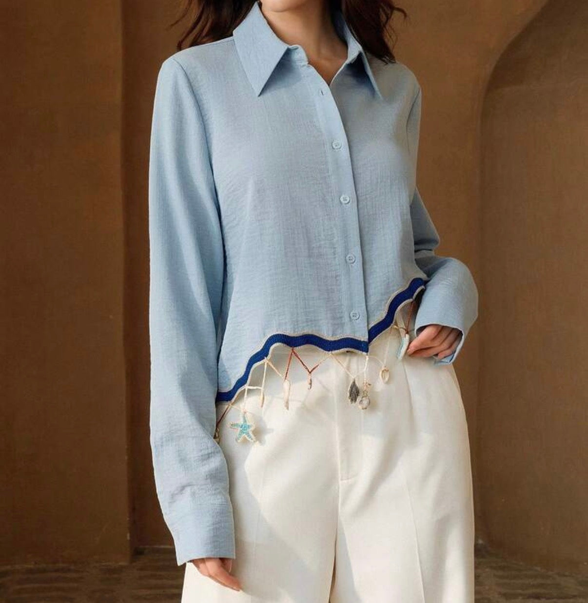 Blue Blouse with Shell Detail