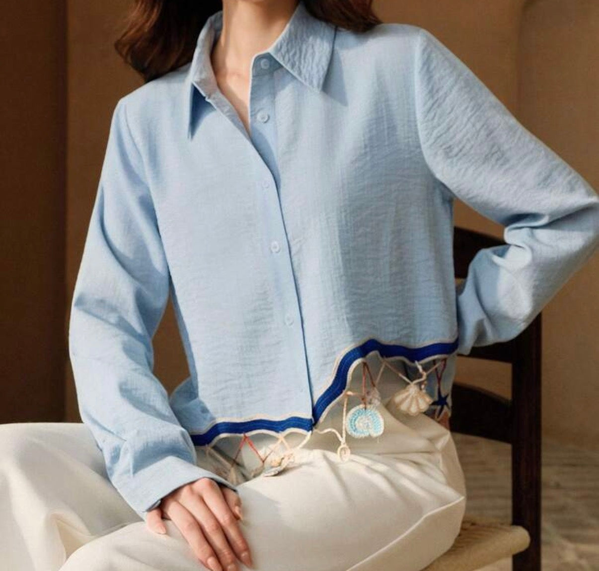 Blue Blouse with Shell Detail