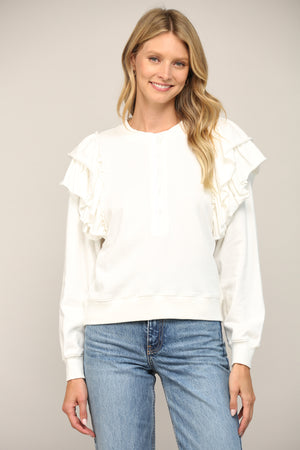 Ruffle Shoulder Detail Washed Sweatshirt