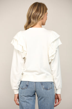 Ruffle Shoulder Detail Washed Sweatshirt