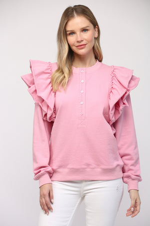 Ruffle Shoulder Detail Washed Sweatshirt