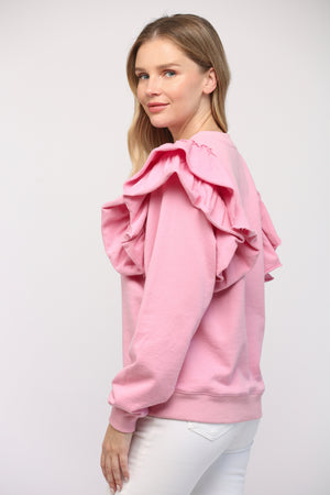 Ruffle Shoulder Detail Washed Sweatshirt