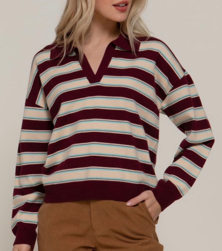 Multi Stripe Polo Sweater