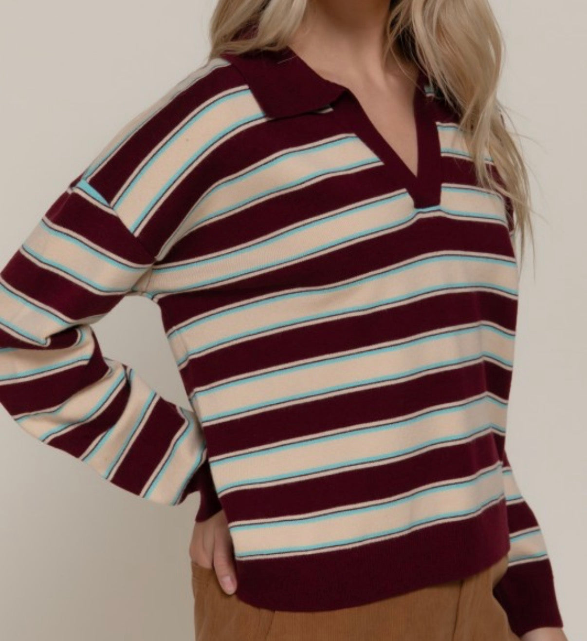 Multi Stripe Polo Sweater
