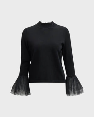 Flaired Tulle Cuff Low Mock