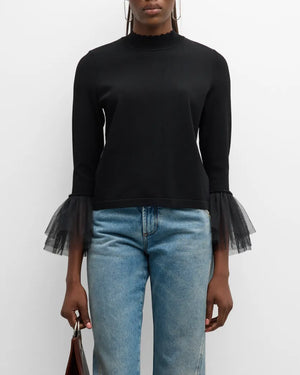 Flaired Tulle Cuff Low Mock