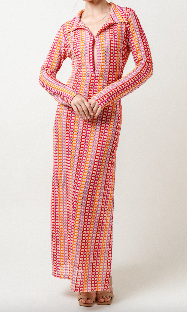 Retro Vintage Long Sleeve Coverup Pink