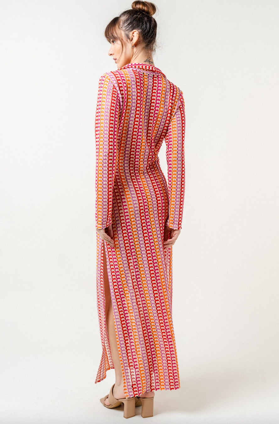 Retro Vintage Long Sleeve Coverup Pink