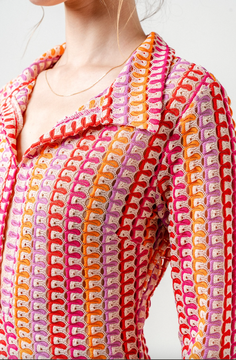 Retro Vintage Long Sleeve Coverup Pink