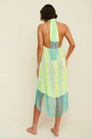 Fringed Crossover Dress Turquoise