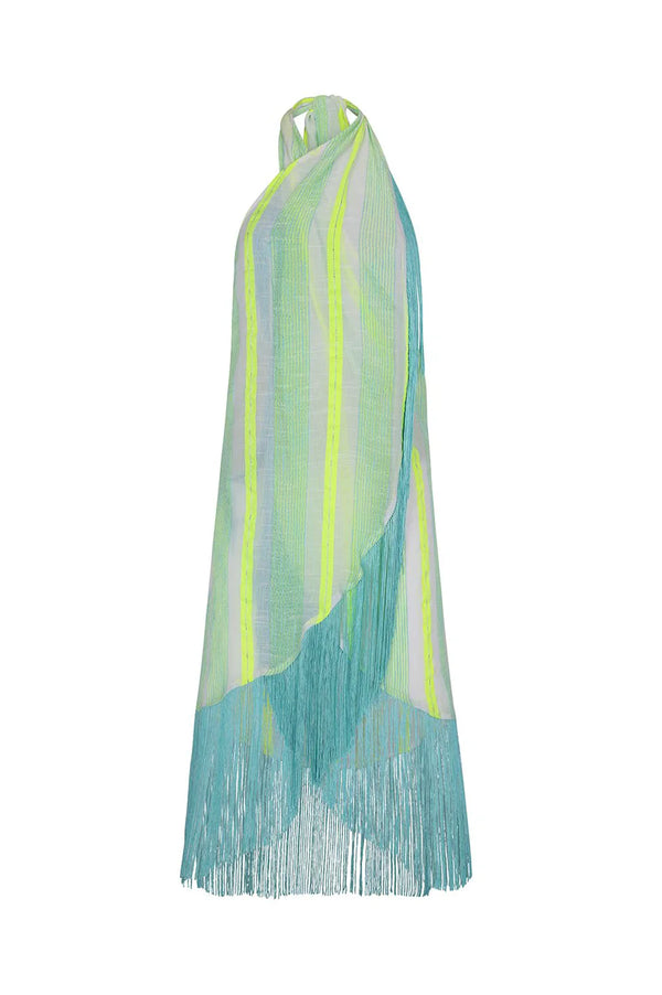 Fringed Crossover Dress Turquoise
