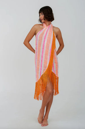 Fringed Crossover Dress Hot Pink