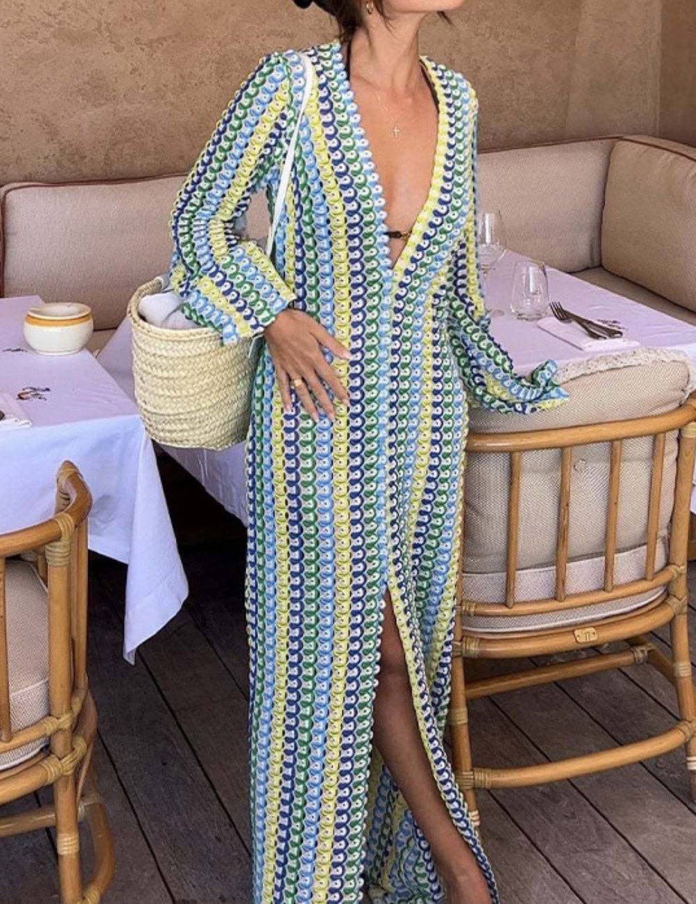 Hollow Out V-Neck Split Cover Up