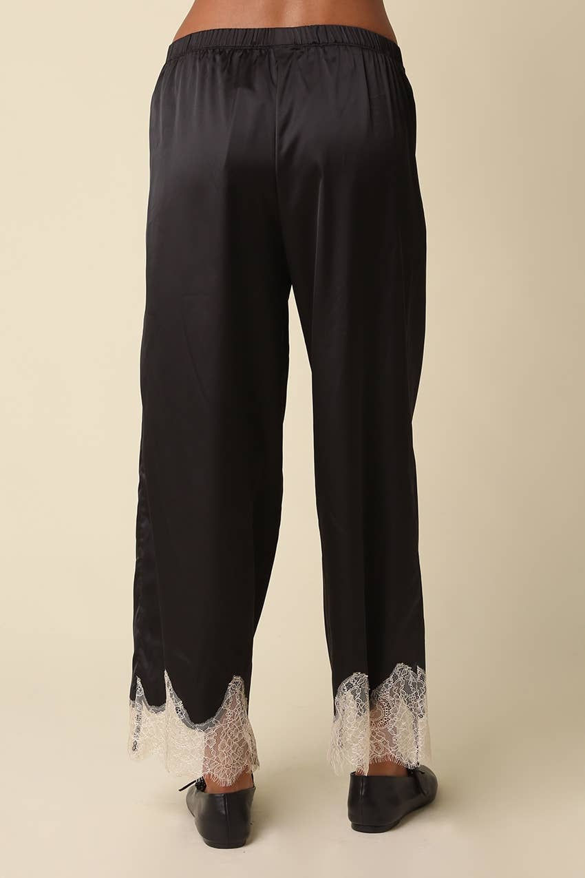 Quinn Lace Trim Satin Pants: BROWN LT BLUE / L