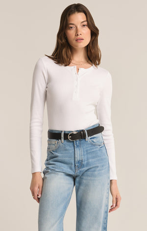 Samara Rib Henley Bodysuit White