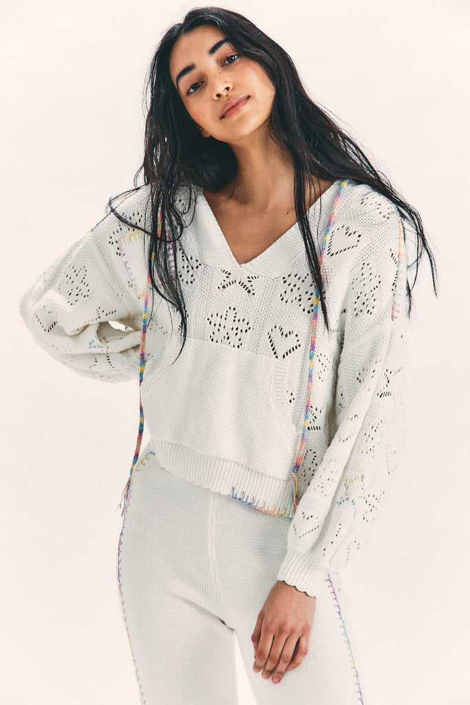 LoveShackFancy Alder Hoodie Antique White